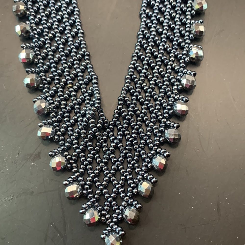 Blue Mesh Necklace with sparky Beads
